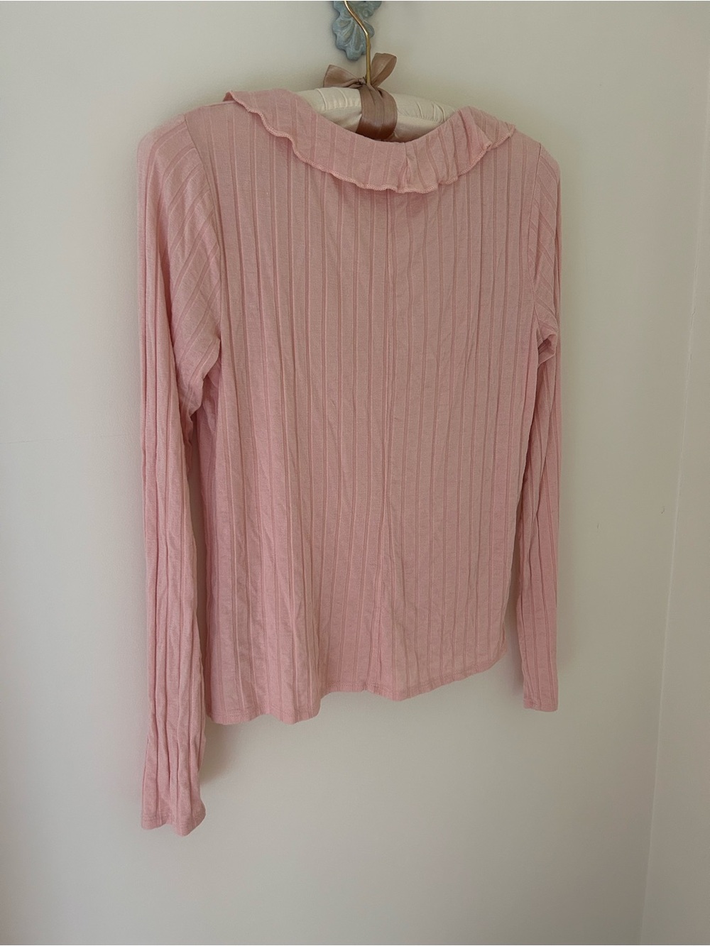 Intimately Blush Pink Ribbed Knit Top with Ruffle Neckline - Picture 8 of 10